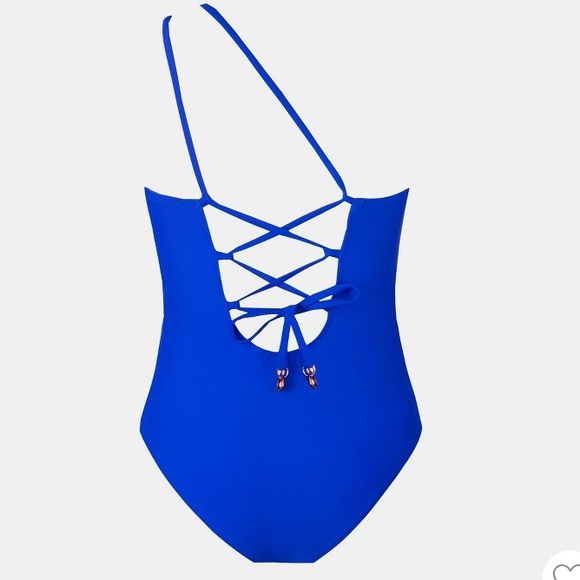 Cupshe One Shoulder Neckline, Lace Up Back Design, Tummy Control One Piece Swim - Picture 9 of 15